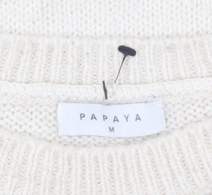 Papaya Women Ivory Cable-Knit Crew Neck Jumper Size M