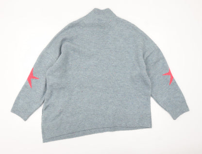Khost Clothing Women’s Blue Star Roll Neck Relaxed Jumper Size L