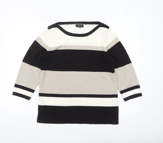 SOON Women's Black Grey White Striped 3/4 Sleeve Acrylic Jumper Size 16
