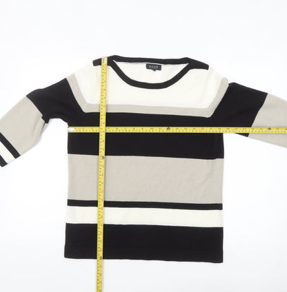 SOON Women's Black Grey White Striped 3/4 Sleeve Acrylic Jumper Size 16