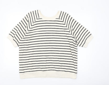 Tu Women’s White Striped Cotton Short Sleeve Relaxed T-Shirt Size 14