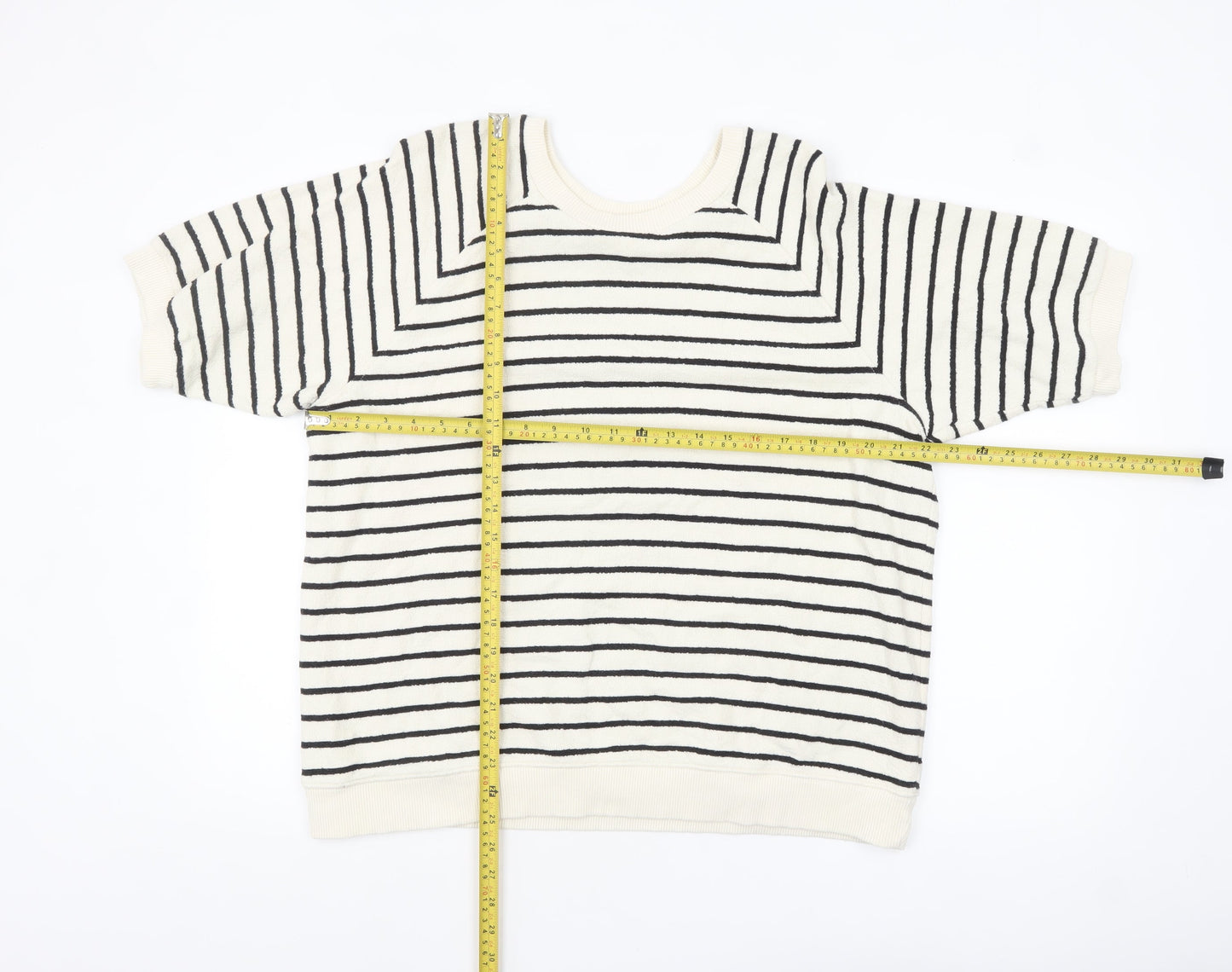 Tu Women’s White Striped Cotton Short Sleeve Relaxed T-Shirt Size 14