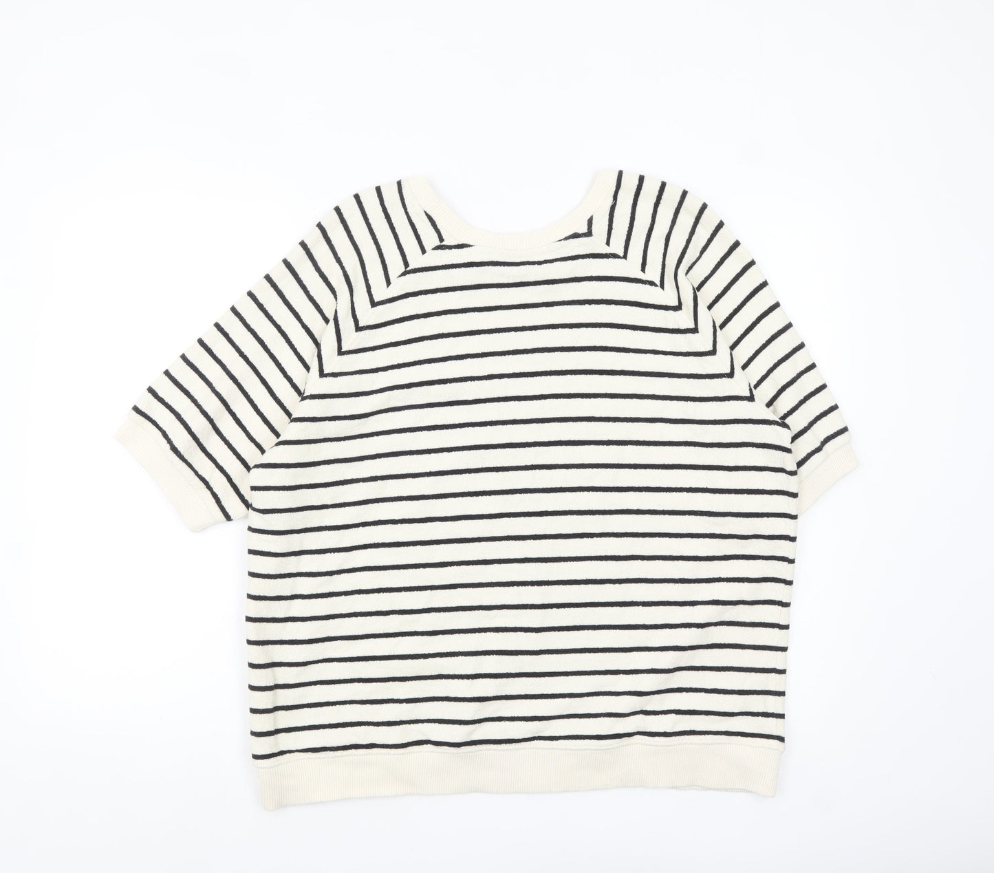 Tu Women’s White Striped Cotton Short Sleeve Relaxed T-Shirt Size 14