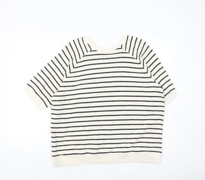 Tu Women’s White Striped Cotton Short Sleeve Relaxed T-Shirt Size 14
