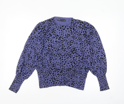Marks and Spencer Women Purple Black Animal Print Jumper Size 14