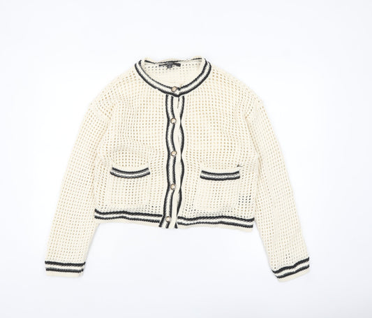 Next Women's Ivory Knit Cardigan Size 14 Chunky Cotton Button-Up