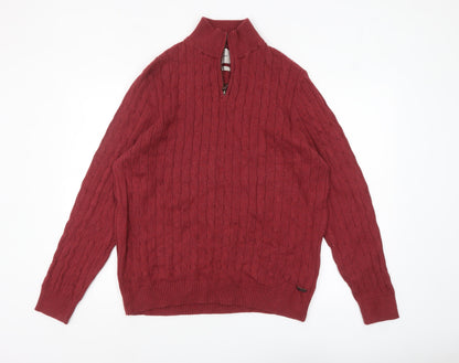 Mens UK Size XL White Stuff Red 1/2 Zip Jumper