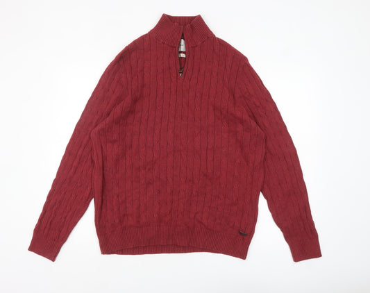 Mens UK Size XL White Stuff Red 1/2 Zip Jumper