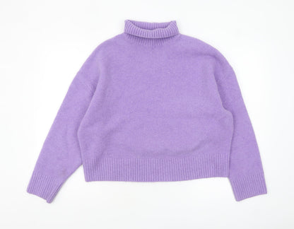ZARA Women Purple Wool Blend Roll Neck Jumper Size 8