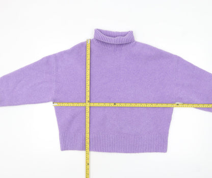 ZARA Women Purple Wool Blend Roll Neck Jumper Size 8