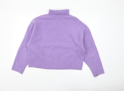 ZARA Women Purple Wool Blend Roll Neck Jumper Size 8