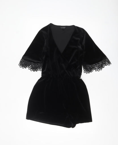 Topshop Women’s Black Velvet Lace Playsuit Size 6