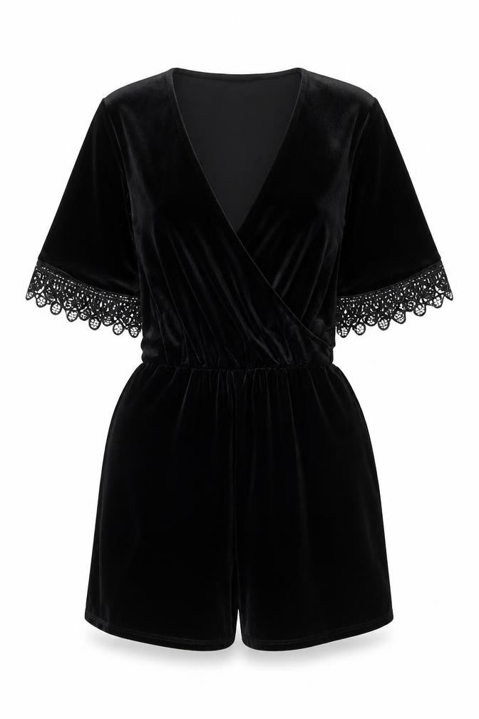 Topshop Women’s Black Velvet Lace Playsuit Size 6