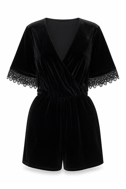 Topshop Women’s Black Velvet Lace Playsuit Size 6