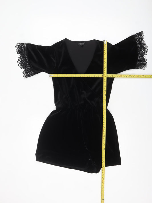 Topshop Women’s Black Velvet Lace Playsuit Size 6