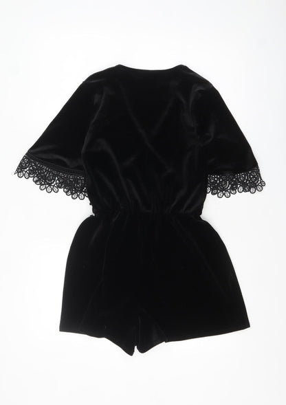 Topshop Women’s Black Velvet Lace Playsuit Size 6