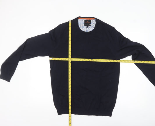 Simon Carter Men's Blue Merino Wool Crew Neck Jumper Size M