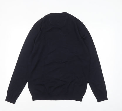 Simon Carter Men's Blue Merino Wool Crew Neck Jumper Size M