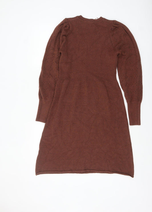 b.young Women's Brown Knit Jumper Dress Size S Long Sleeve