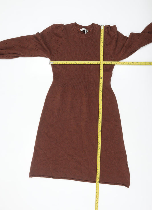 b.young Women's Brown Knit Jumper Dress Size S Long Sleeve