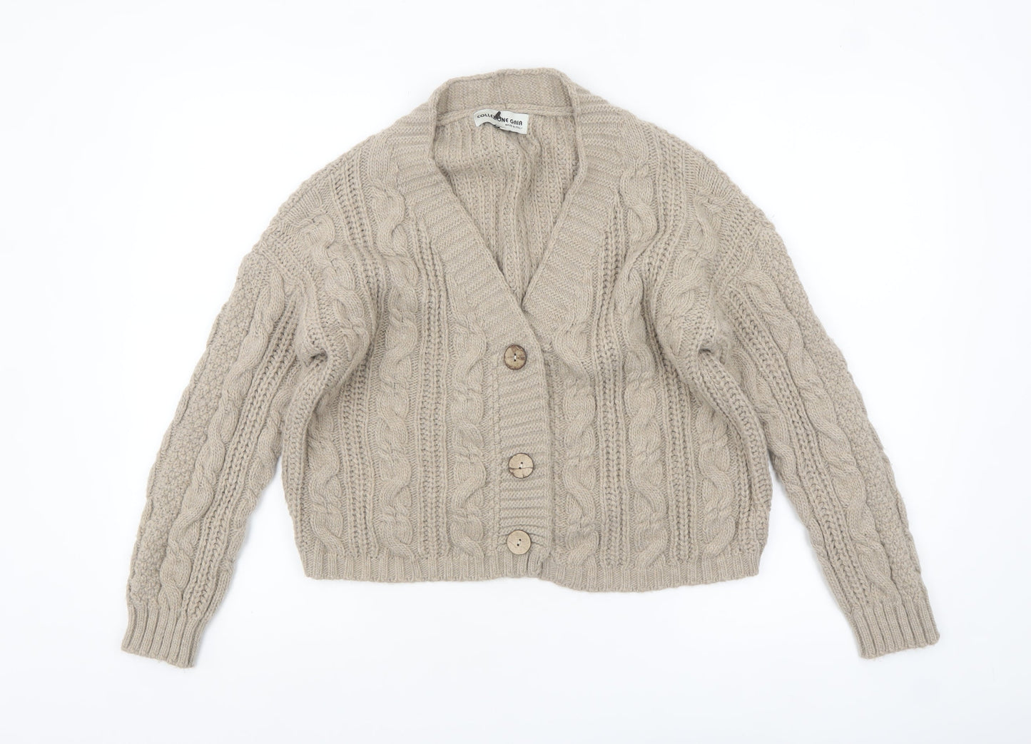 Collezione Gaia Women Beige Wool Cable Knit Cardigan S