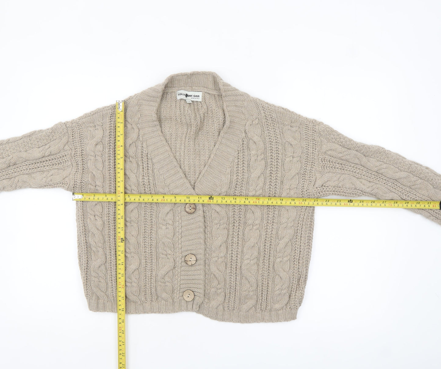 Collezione Gaia Women Beige Wool Cable Knit Cardigan S