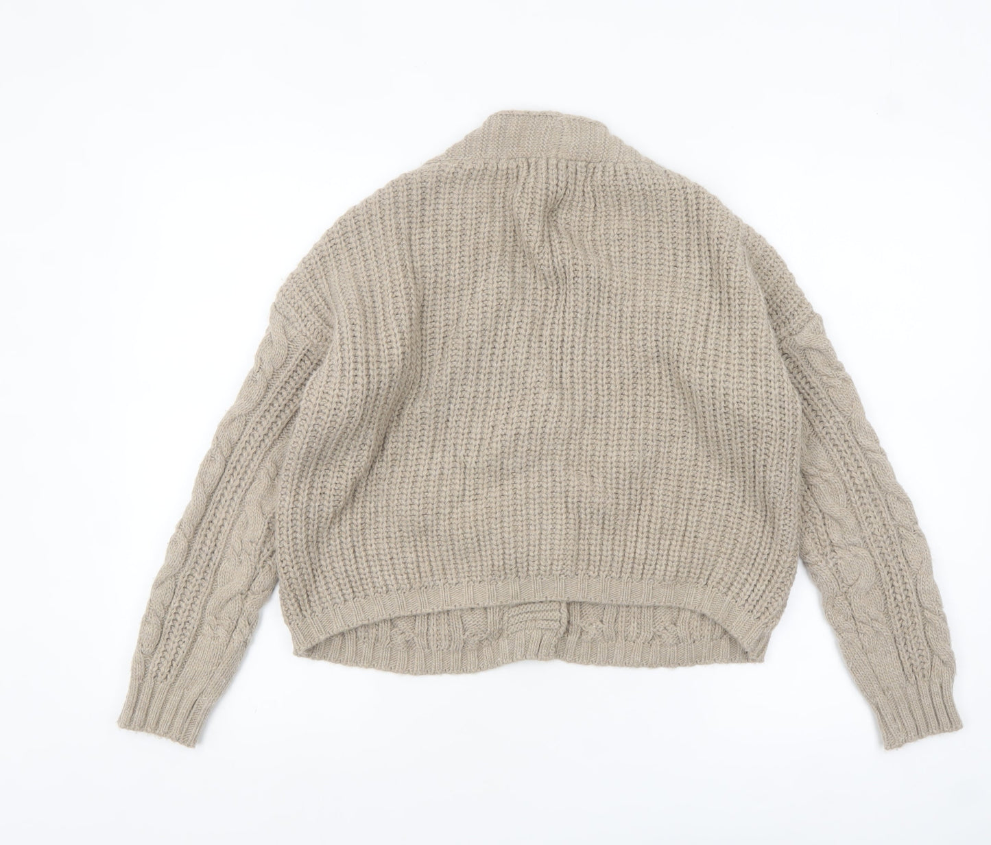 Collezione Gaia Women Beige Wool Cable Knit Cardigan S