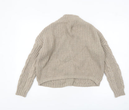 Collezione Gaia Women Beige Wool Cable Knit Cardigan S