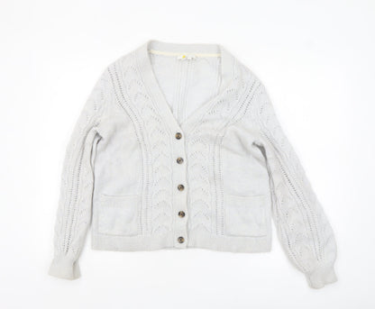 Boden Women Grey Cable-Knit Cardigan Size S V-Neck Wool Blend