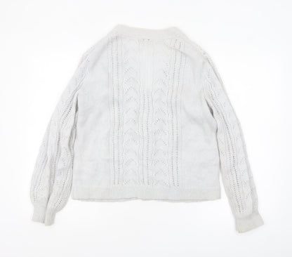 Boden Women Grey Cable-Knit Cardigan Size S V-Neck Wool Blend