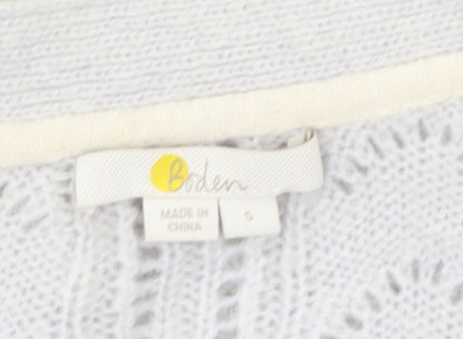 Boden Women Grey Cable-Knit Cardigan Size S V-Neck Wool Blend