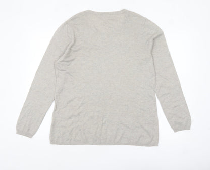 Canda Women's Beige Sequin Cat Pullover Jumper Size M