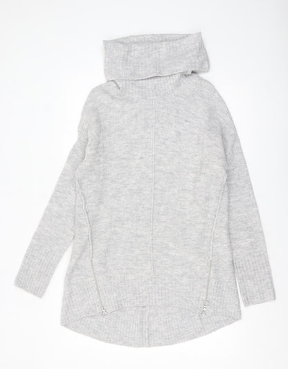 F&F Womens Grey Cowl Neck Chunky Knit Pullover Jumper Size 14