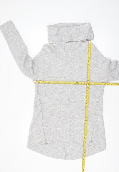 F&F Womens Grey Cowl Neck Chunky Knit Pullover Jumper Size 14