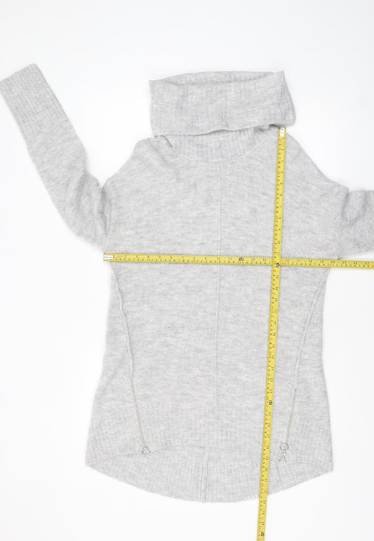 F&F Womens Grey Cowl Neck Chunky Knit Pullover Jumper Size 14