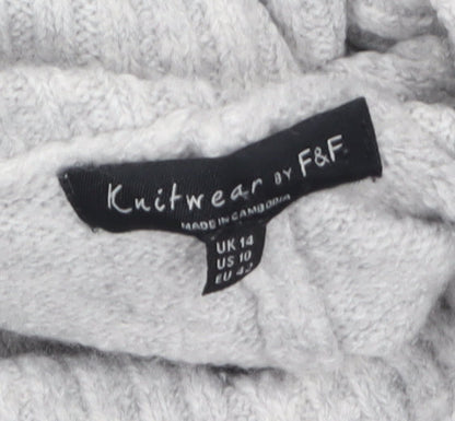 F&F Womens Grey Cowl Neck Chunky Knit Pullover Jumper Size 14