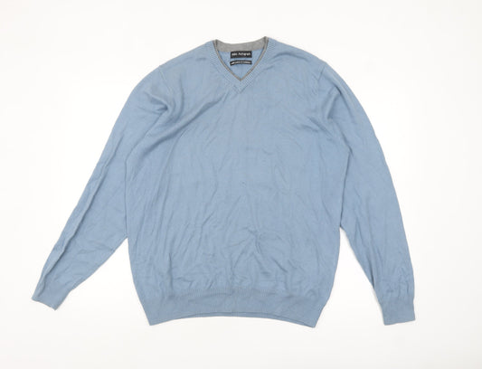 Marks and Spencer Autograph Men's Blue V-Neck Jumper Medium Cotton Cashmere