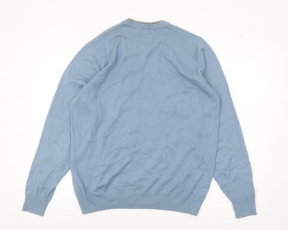 Marks and Spencer Autograph Men's Blue V-Neck Jumper Medium Cotton Cashmere