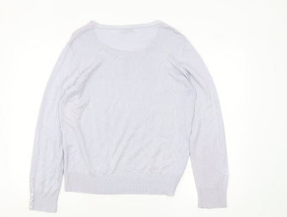 Micha Women Purple L Henley Knit Jumper Scoop Neck Acrylic Viscose