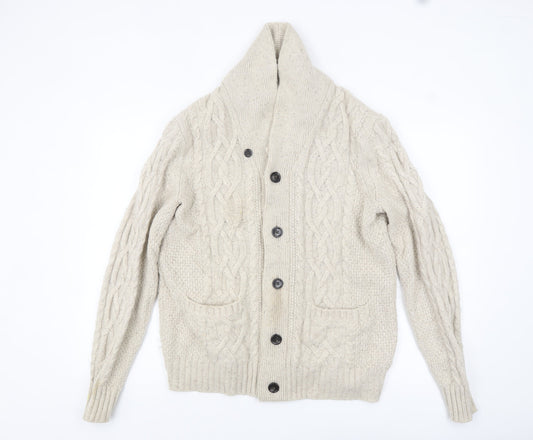 Gap Men's Beige Wool Blend Cable Knit Shawl Cardigan Size M