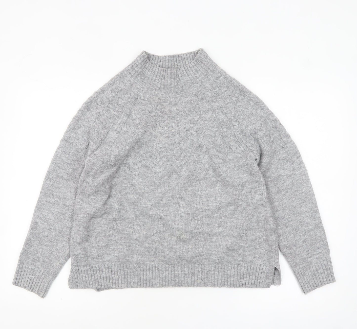 Tu Women Grey Mock Neck Cable-Knit Jumper Size 12