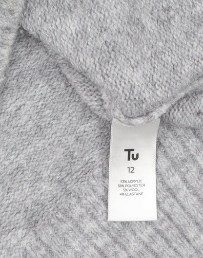 Tu Women Grey Mock Neck Cable-Knit Jumper Size 12