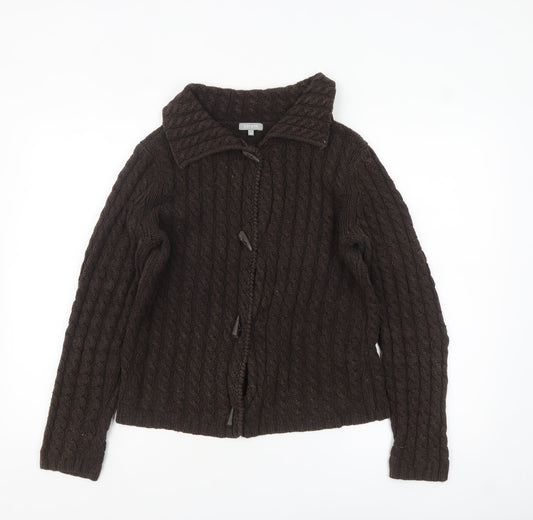 Marks and Spencer Per Una Women's Brown Collared Cable Knit Cardigan Size 12