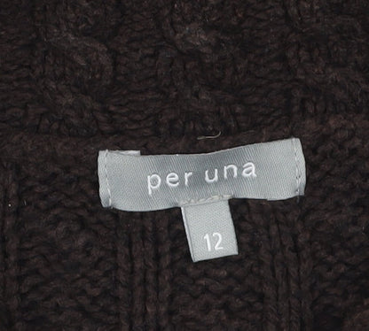 Marks and Spencer Per Una Women's Brown Collared Cable Knit Cardigan Size 12