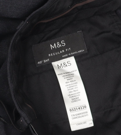 Marks and Spencer Men's Grey Regular Fit Trousers 40W 29L