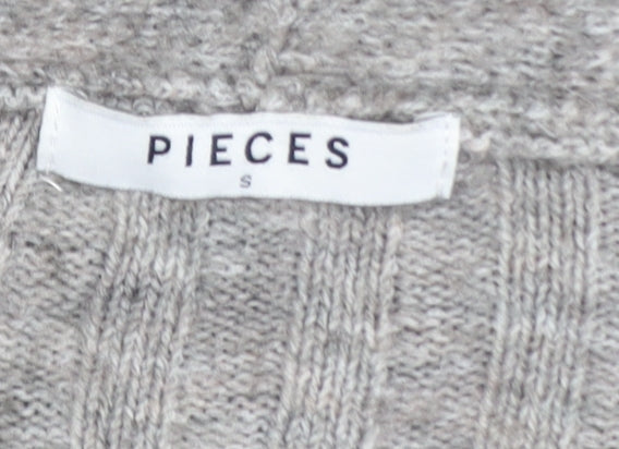 Womens UK Size S Pieces Grey Cardigan Jumper