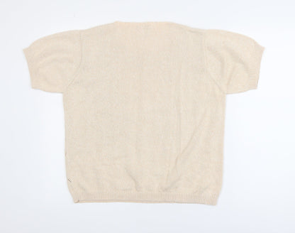 Jumper Women Beige L Short Sleeve Cotton Open-Knit Pullover
