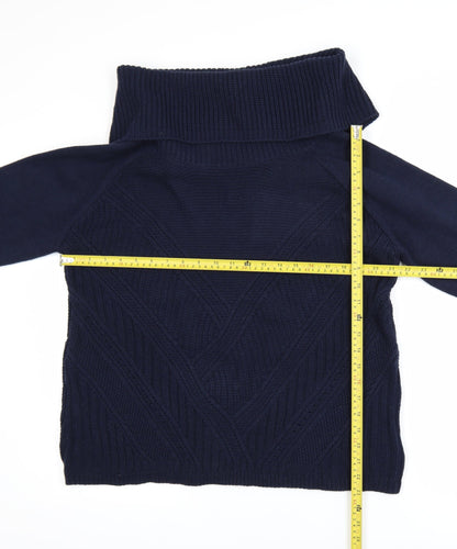 Oasis Women’s Blue Roll Neck Cable Knit Pullover Jumper Size L
