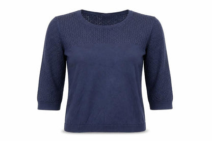 Marks & Spencer Indigo Women Navy Blue 3/4 Sleeve Knitted Cotton Top UK 10