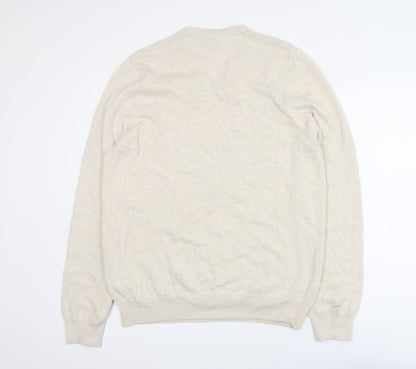Marks and Spencer Men Beige Cotton V-Neck Jumper Size L